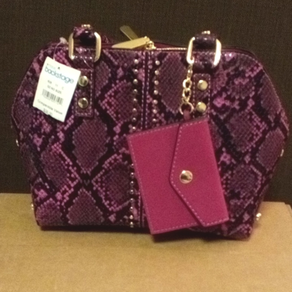 NWT ImoshionVegan Snake Print Dome Satchel Purse Pink Black & Blue Black Handbag